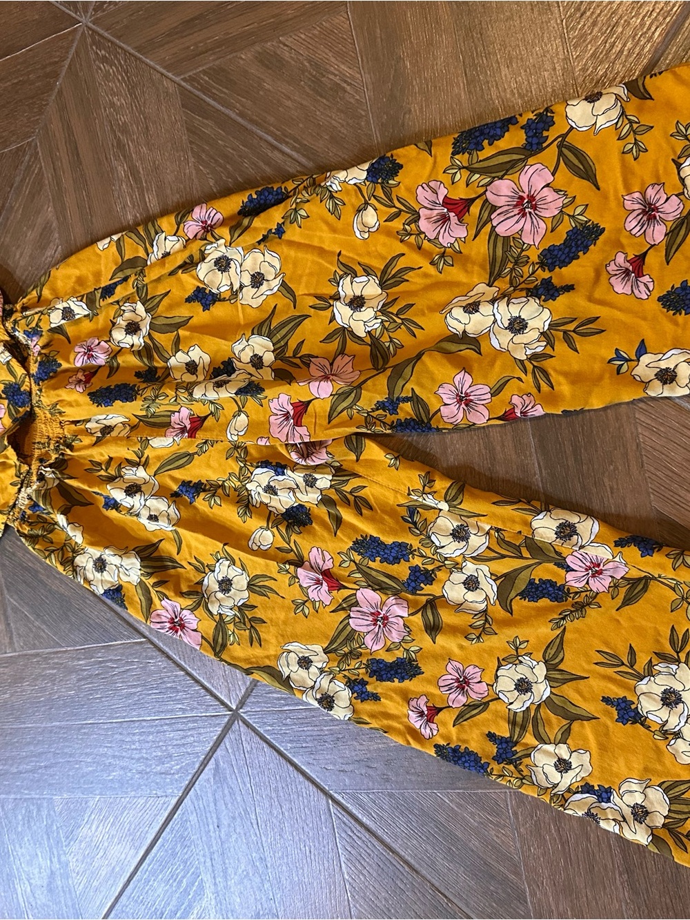 Heart Hips Mustard Floral Wide-Leg Jumpsuit